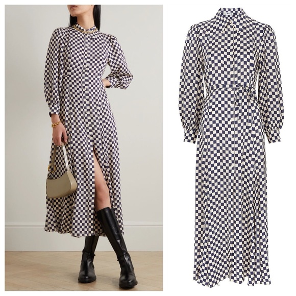 RIXO Dresses & Skirts - NEW RIXO Maddison Shirtdress (Sz XS) Long Sleeve Midi Navy Cream Checkerboard